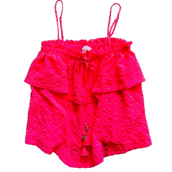 LILLY PULITZER Mays Top In Hot Pink Ruffle Tank Layered Size XXS TASSELS - Picture 7 of 7